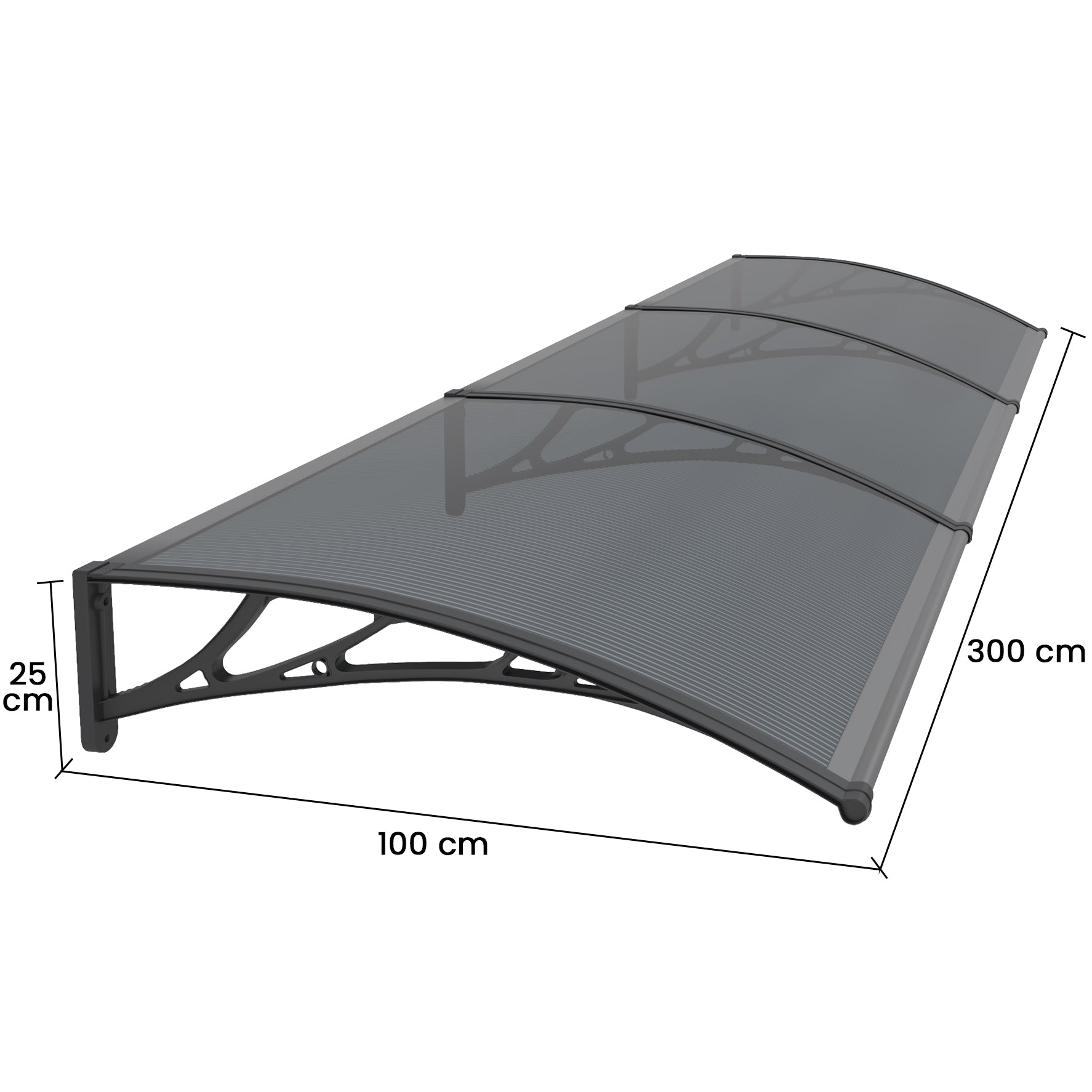 Copertină PREMIUM 300x100 cm, placă 6 mm dintr-o bucată – Negru/Antracit – imagine 2