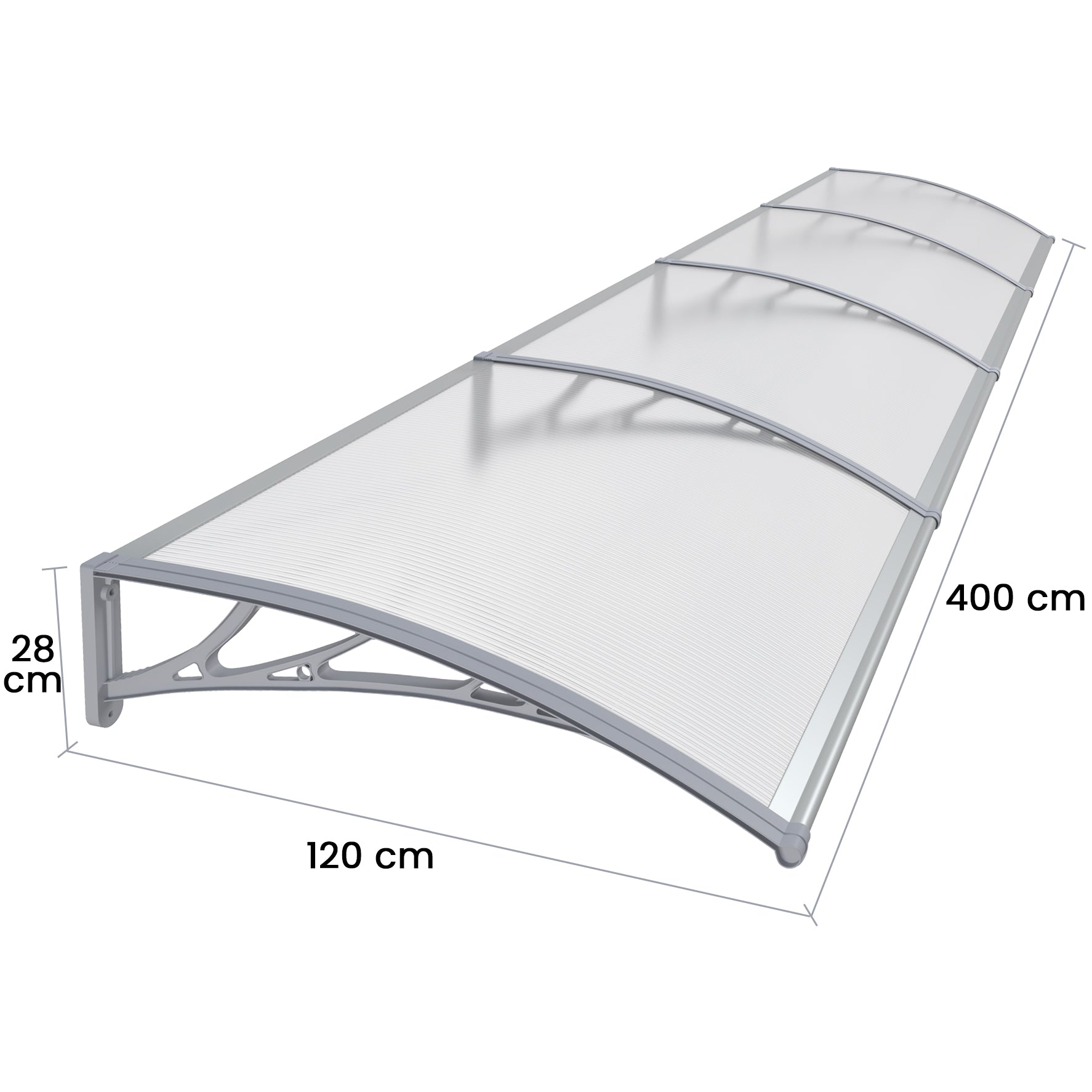 Copertină PREMIUM 400x120 cm, placă 6 mm dintr-o bucată – Gri/Transparent – imagine 2