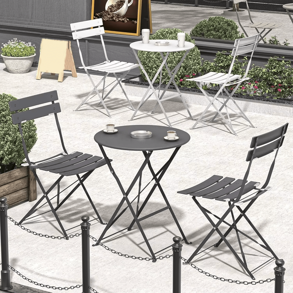 Set Bistro Flair – masă și 2 scaune din oțel vopsit – Alb - MAPROFI