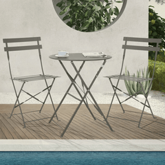 Set Bistro Flair – masă și 2 scaune din oțel vopsit – Bej (Grey Brown) - MAPROFI