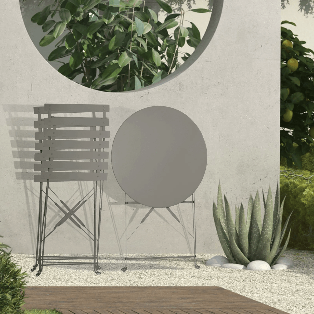 Set Bistro Flair – masă și 2 scaune din oțel vopsit – Bej (Grey Brown) - MAPROFI
