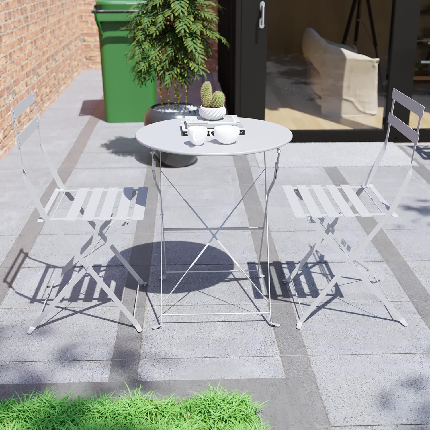 Set Bistro Flair – masă și 2 scaune din oțel vopsit – Gri deschis (Cool Grey) - MAPROFI