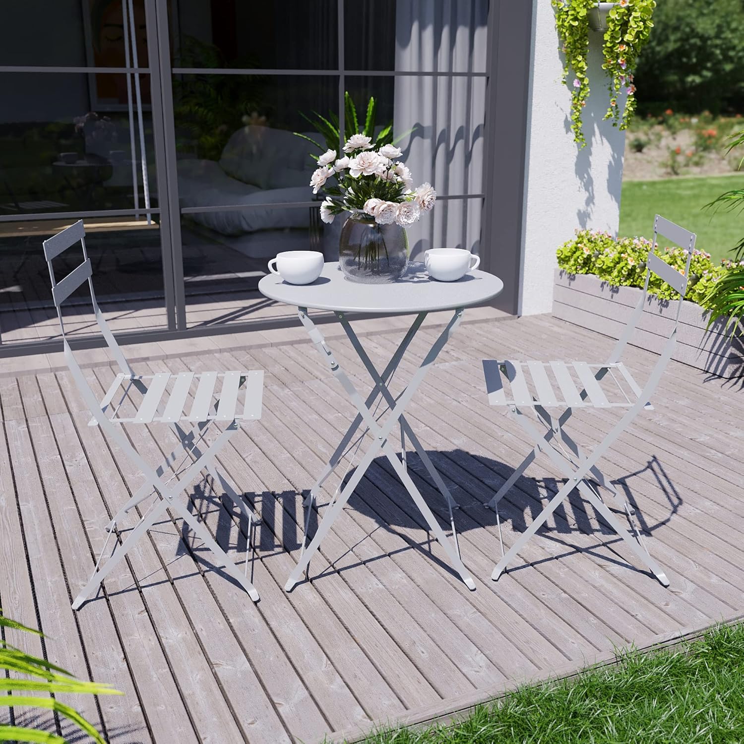 Set Bistro Flair – masă și 2 scaune din oțel vopsit – Gri deschis (Cool Grey) - MAPROFI