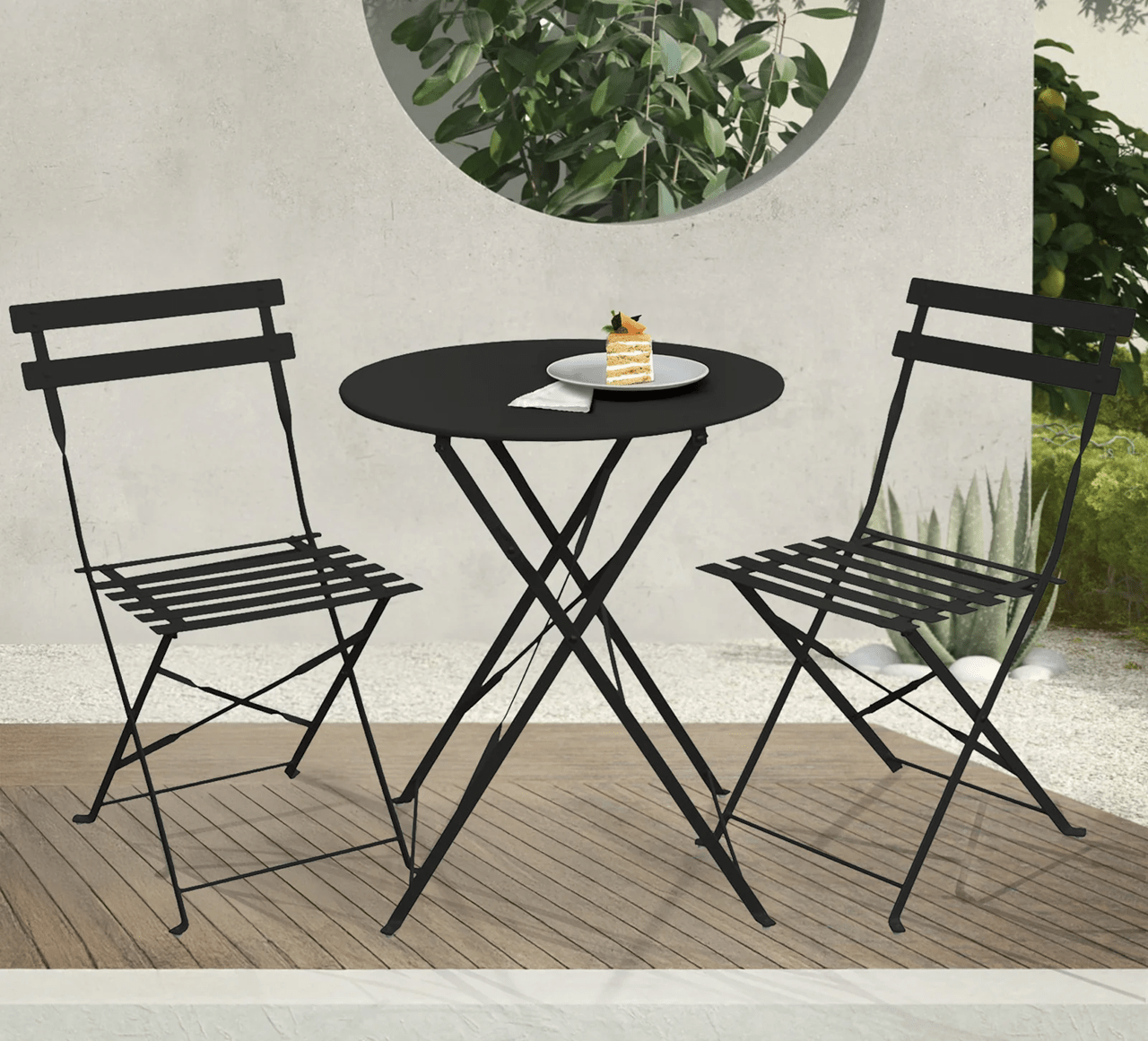 Set Bistro Flair – masă și 2 scaune din oțel vopsit – Negru - MAPROFI