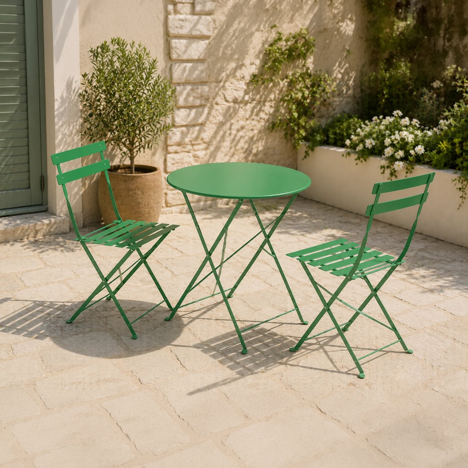 Set Bistro Flair – masă și 2 scaune din oțel vopsit – Verde - MAPROFI