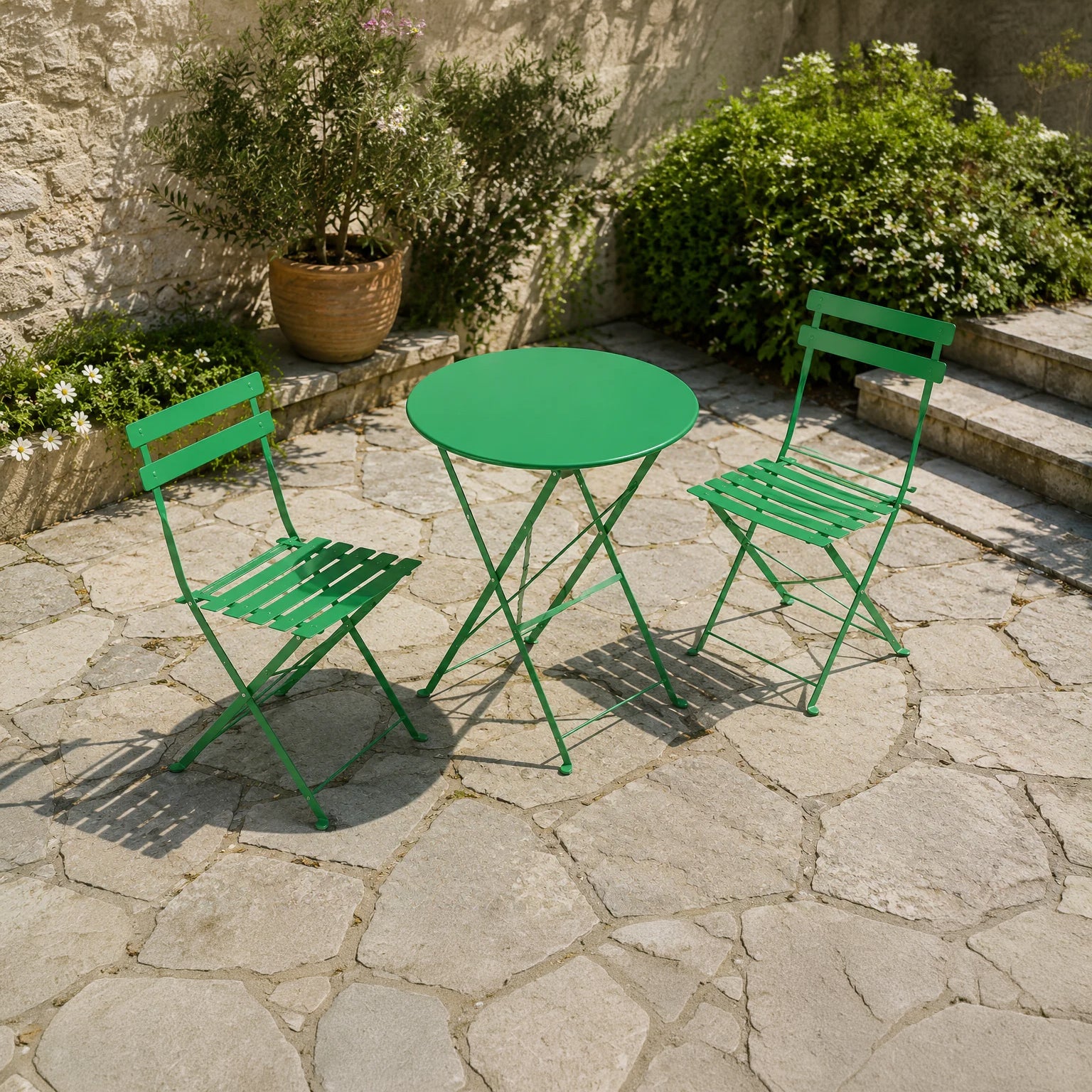 Set Bistro Flair – masă și 2 scaune din oțel vopsit – Verde - MAPROFI