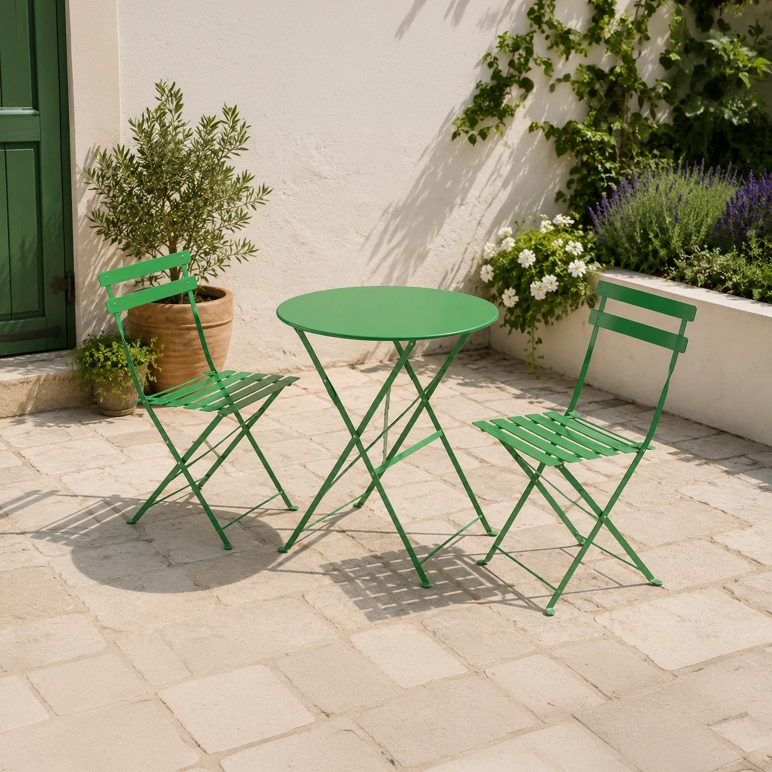 Set Bistro Flair – masă și 2 scaune din oțel vopsit – Verde - MAPROFI