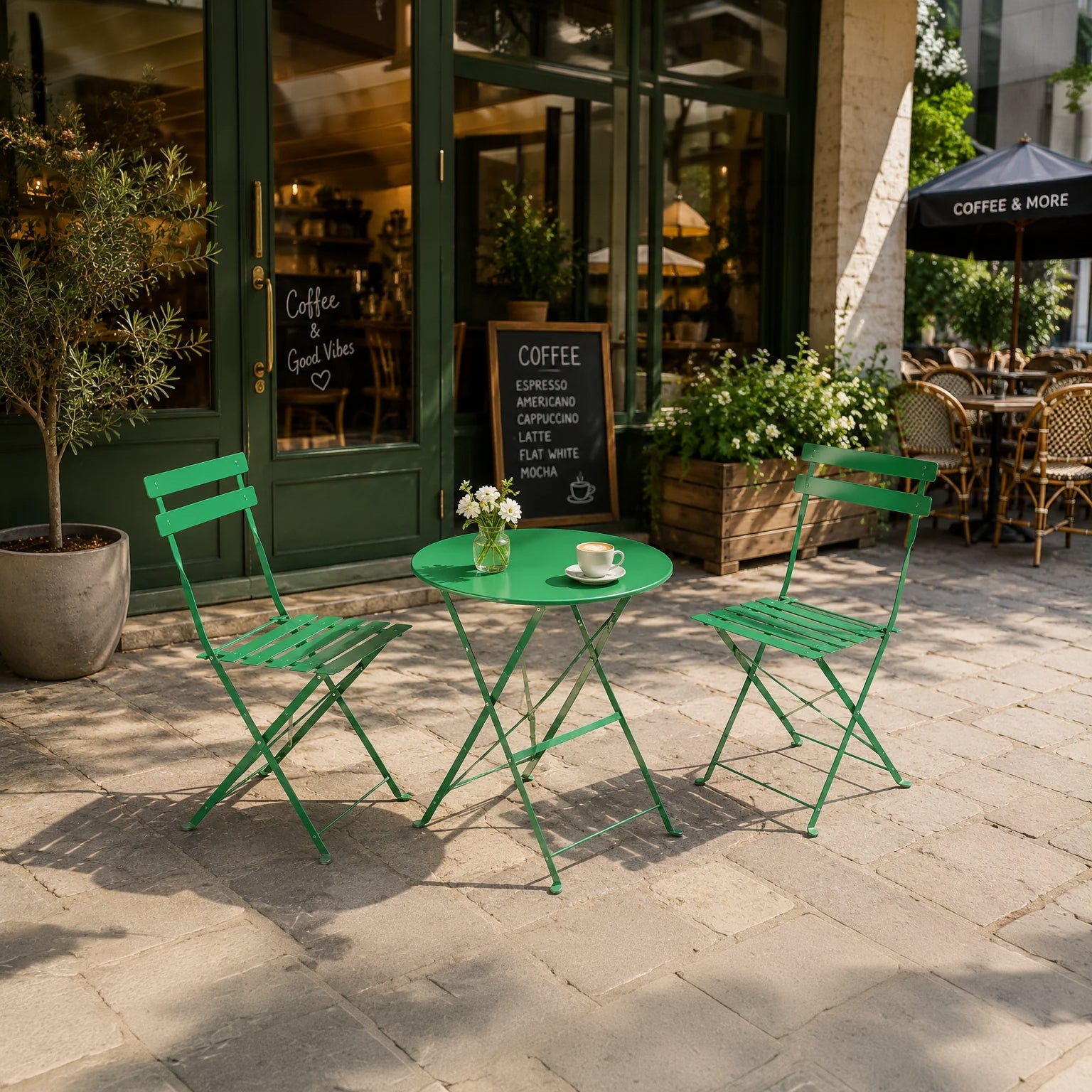Set Bistro Flair – masă și 2 scaune din oțel vopsit – Verde - MAPROFI