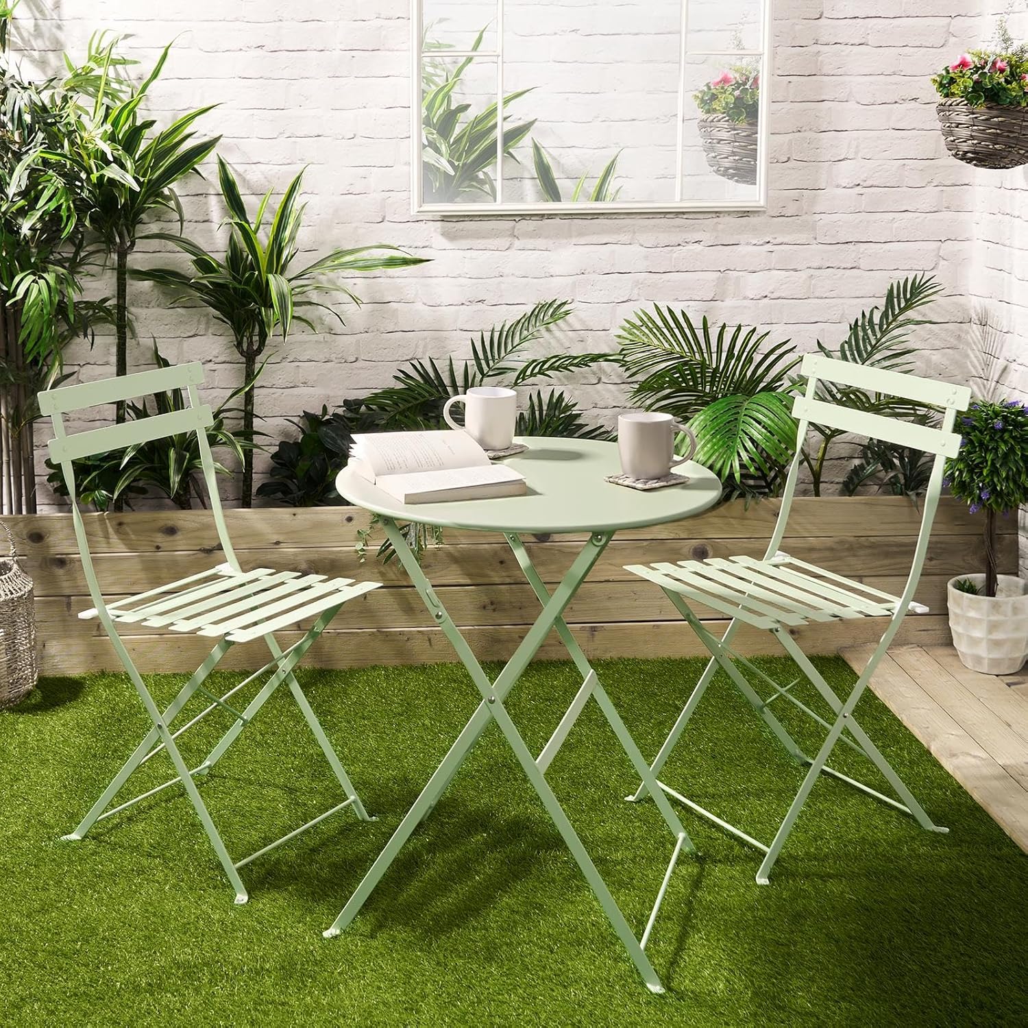 Set Bistro Flair – masă și 2 scaune din oțel vopsit – Verde (Olive Green) - MAPROFI