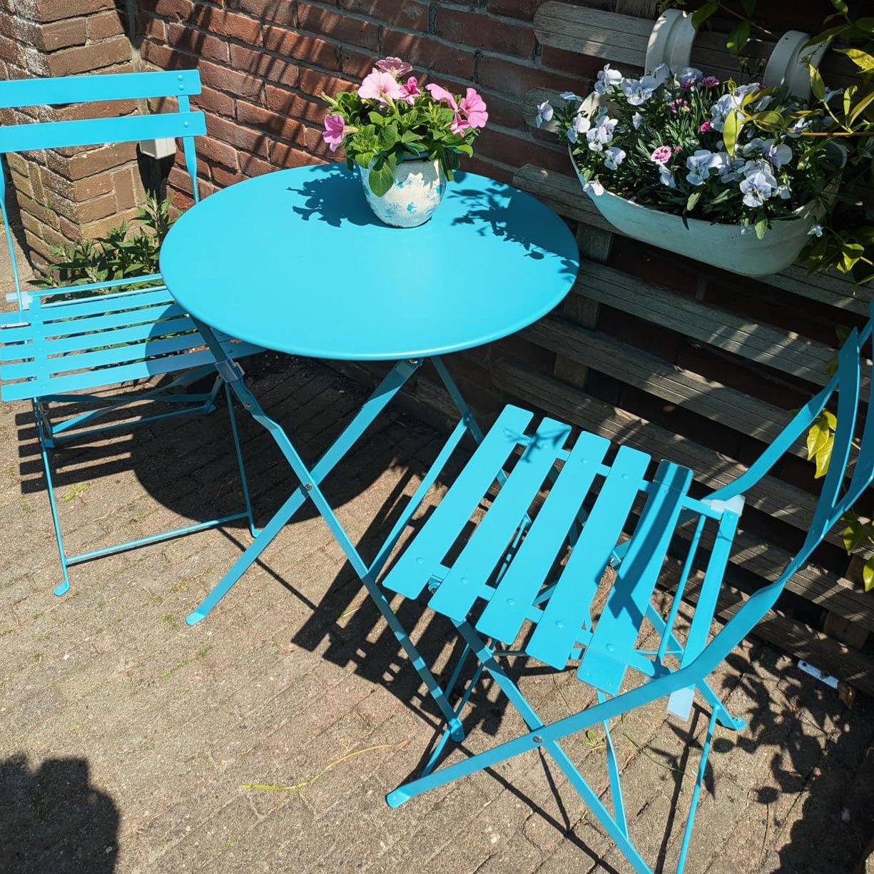 Set Bistro Flair – masă și 2 scaune din oțel vopsit – Verde turcoaz - MAPROFI